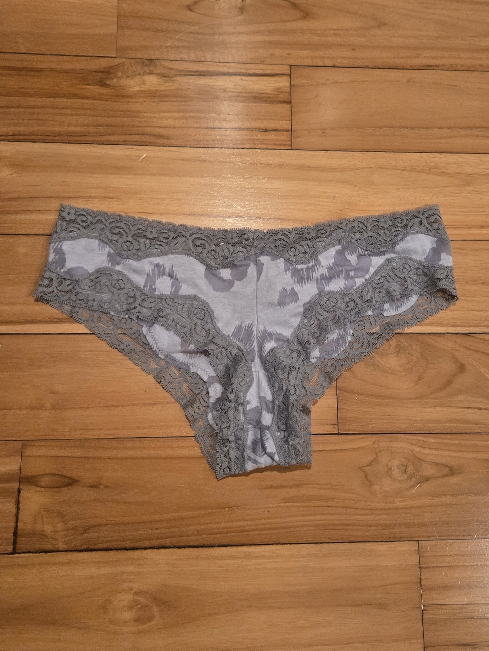 Lace Trim Gray Cheetah Bikini Briefs